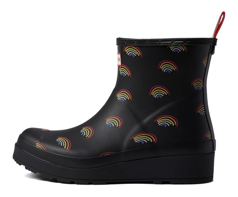 Hunter Black Rain Boots with Rainbow Print